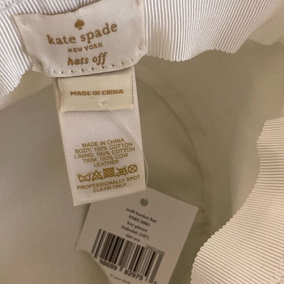 NWT KATE SPADE White Twill Leather Trim Bow Fringed Bucket Hat - Picture 6 of 12